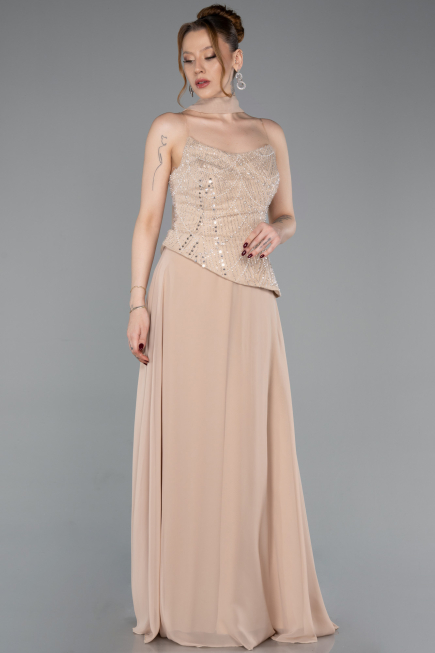 Abendkleid Lang Chiffon Beige ABU6081
