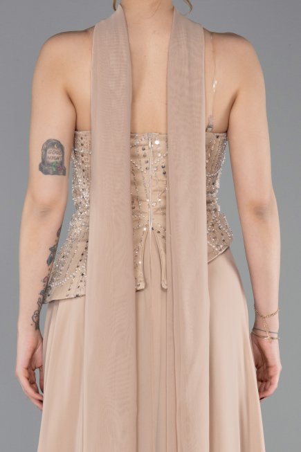 Abendkleid Lang Chiffon Beige ABU6081