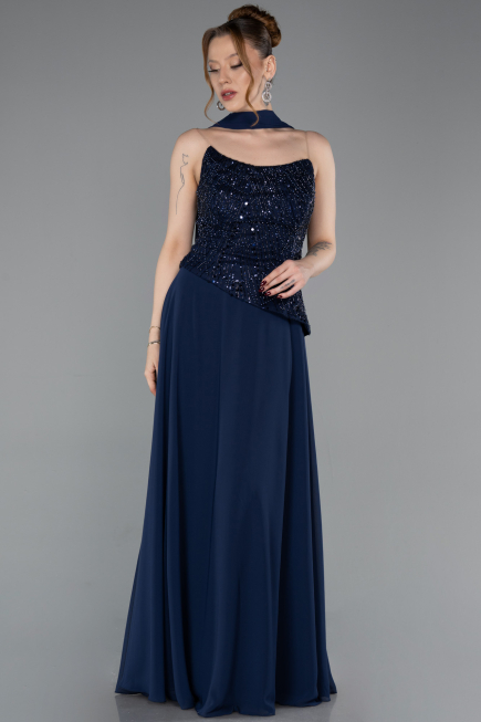 Abendkleid Lang Chiffon Marineblau ABU6081
