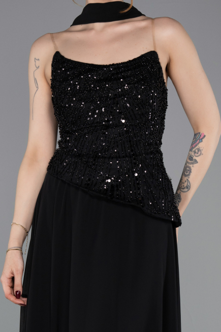 Abendkleid Lang Chiffon Schwarz ABU6081