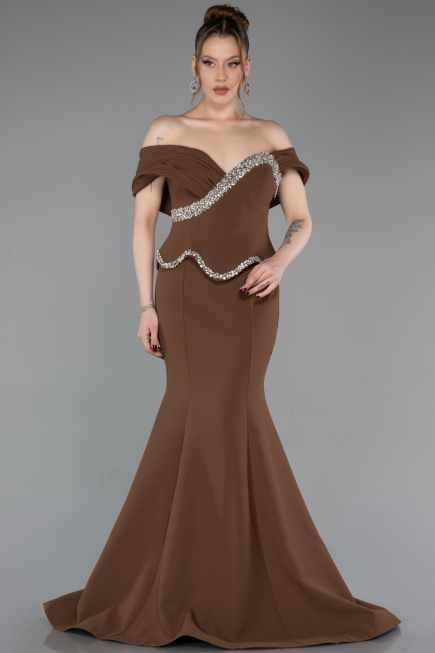 Abendkleid im Meerjungfrau-Stil Lang Braun ABU6046
