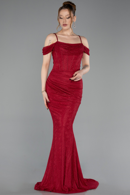 Abendkleid Lang Spitze Weinrot ABU6085