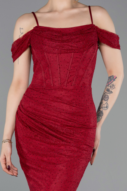 Abendkleid Lang Spitze Weinrot ABU6085
