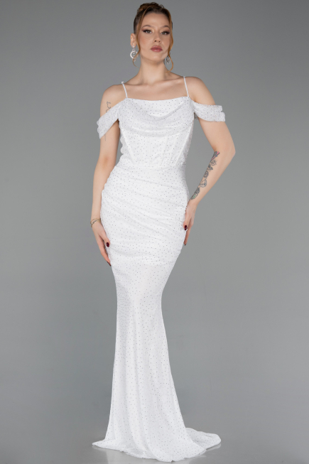 Abendkleid Lang Spitze Weiß ABU6085