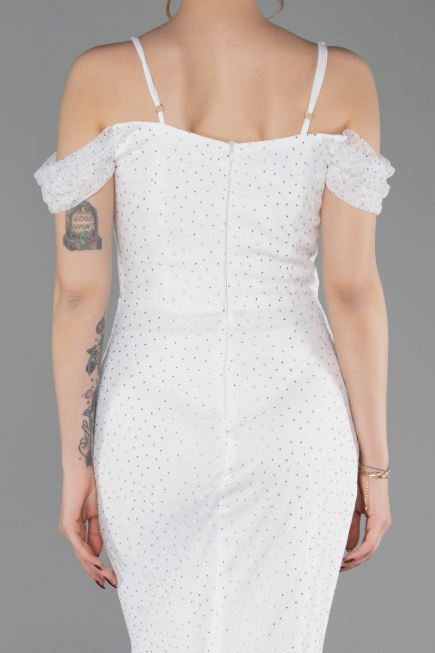 Abendkleid Lang Spitze Weiß ABU6085