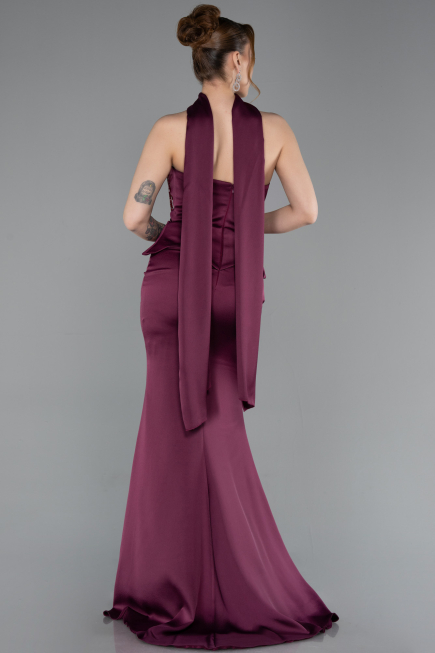 Abendkleid im Meerjungfrau-Stil Lang Satin Kirschrot ABU6086