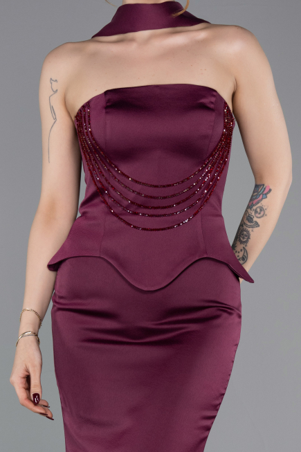 Abendkleid im Meerjungfrau-Stil Lang Satin Kirschrot ABU6086