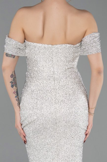 Abendkleid Lang Perlenbesetzt Beige ABU6057