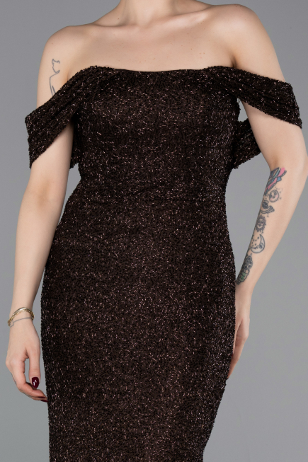Abendkleid Lang Perlenbesetzt Braun ABU6057