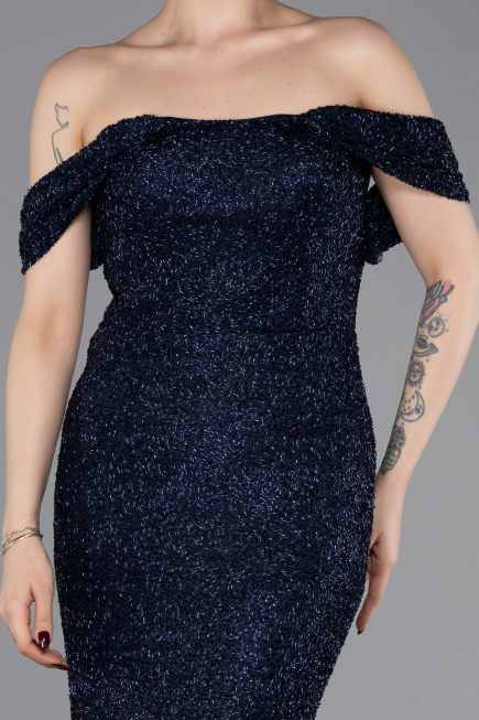 Abendkleid Lang Perlenbesetzt Marineblau ABU6057