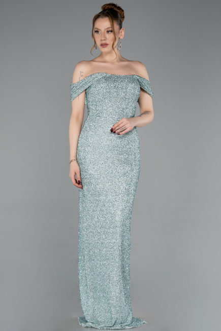 Abendkleid Lang Perlenbesetzt Minzgrün ABU6057