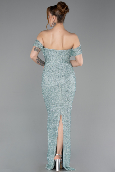 Abendkleid Lang Perlenbesetzt Minzgrün ABU6057