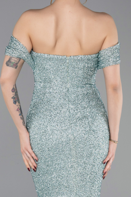 Abendkleid Lang Perlenbesetzt Minzgrün ABU6057