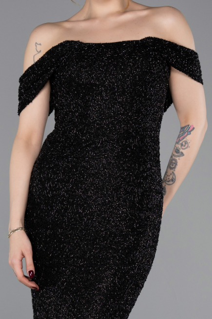 Abendkleid Lang Perlenbesetzt Schwarz ABU6057