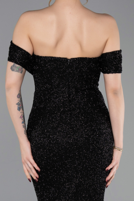Abendkleid Lang Perlenbesetzt Schwarz ABU6057