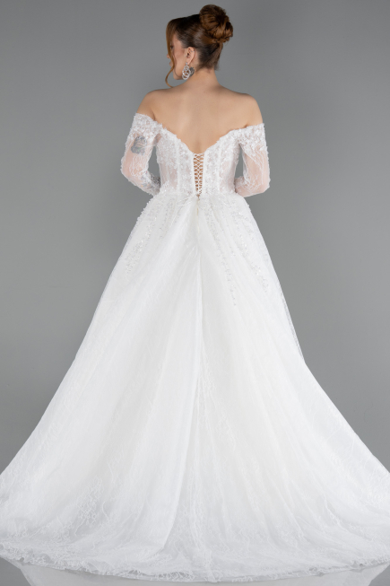 Hochzeitskleider Lang Spitze Weiß ABG194