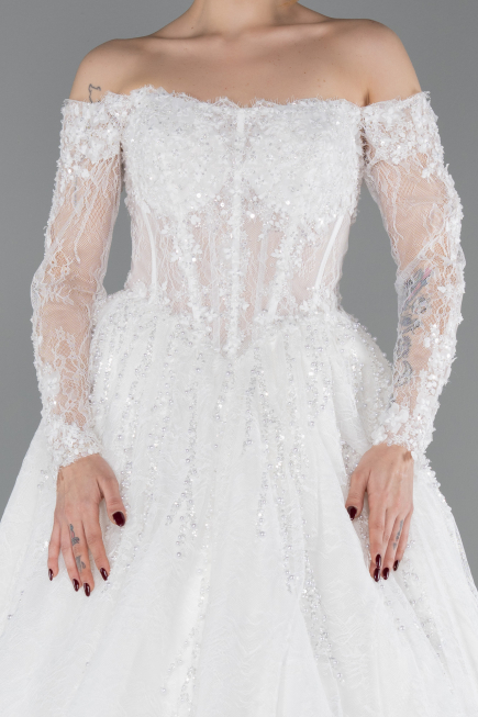 Hochzeitskleider Lang Spitze Weiß ABG194