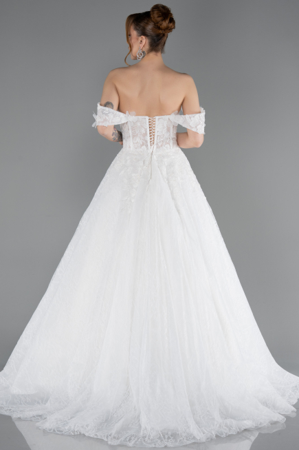 Hochzeitskleider Lang Spitze Weiß ABG190