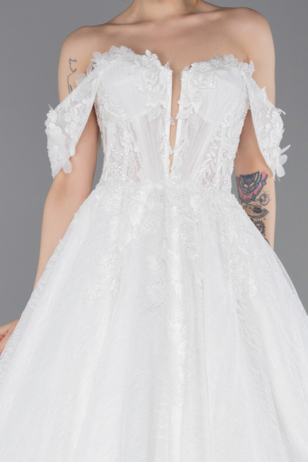 Hochzeitskleider Lang Spitze Weiß ABG190