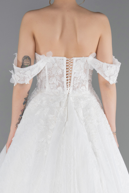 Hochzeitskleider Lang Spitze Weiß ABG190