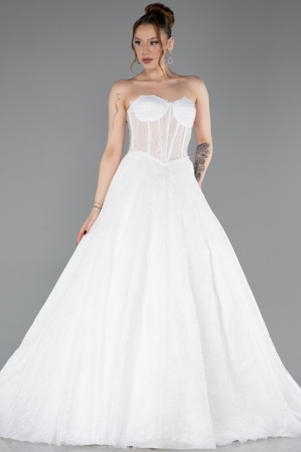 Hochzeitskleider Lang Spitze Weiß ABG038