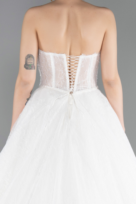 Hochzeitskleider Lang Spitze Weiß ABG038