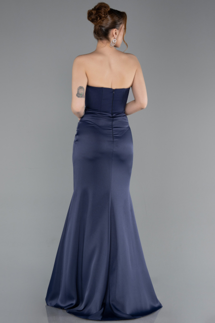 Abschlusskleid Lang Satin Marineblau ABU6061