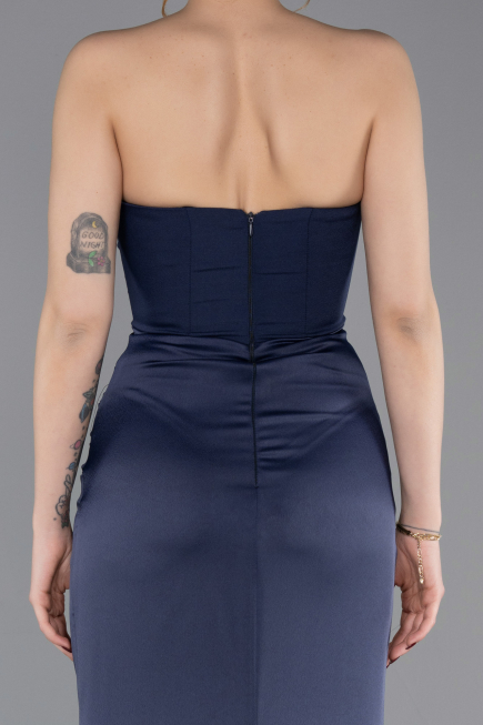 Abschlusskleid Lang Satin Marineblau ABU6061