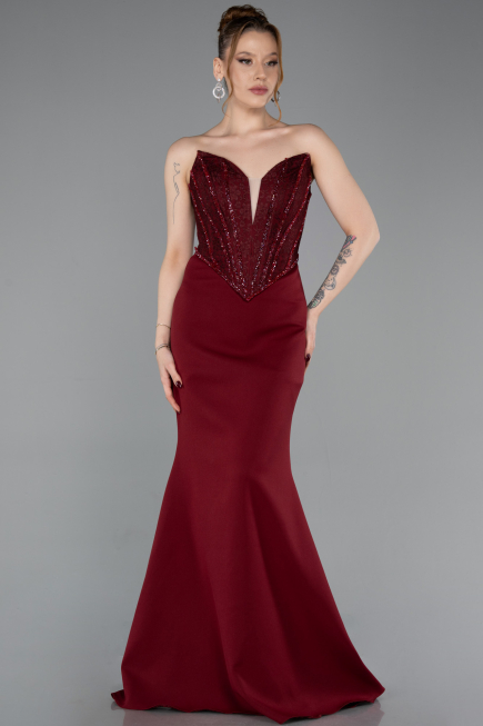 Weinrot Abendkleid Lang ABU5568
