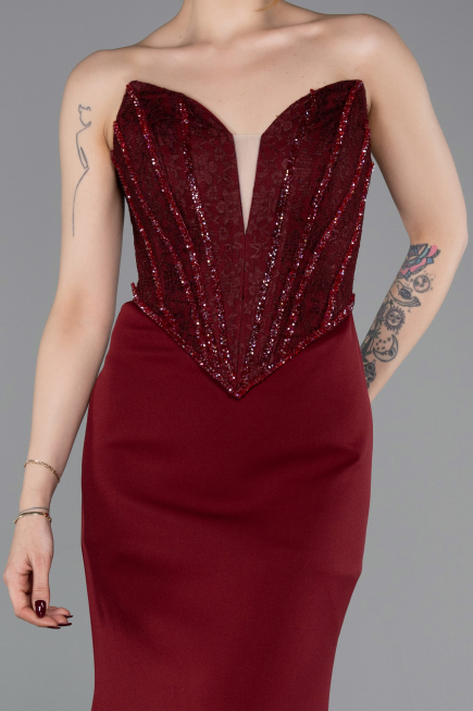 Weinrot Abendkleid Lang ABU5568