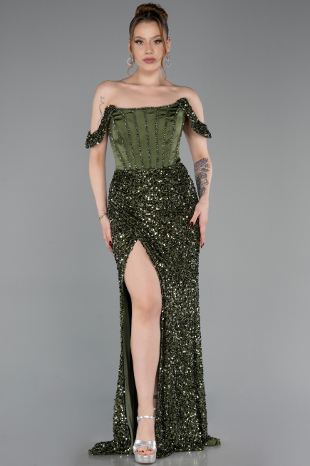 Abendkleid Lang Khaki ABU6087
