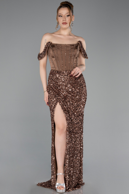Abendkleid Lang Braun ABU6087