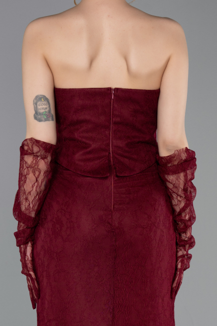 Abendkleid Lang Spitze Weinrot ABU6089