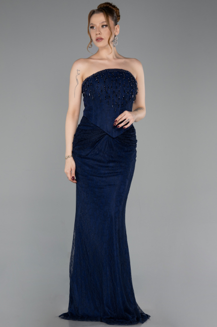 Abendkleid Lang Spitze Marineblau ABU6089