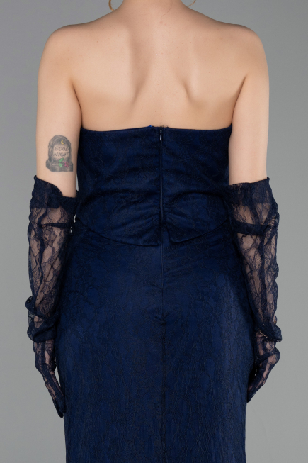 Abendkleid Lang Spitze Marineblau ABU6089