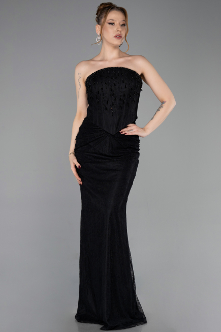Abendkleid Lang Spitze Schwarz ABU6089