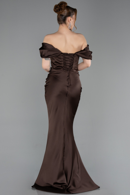 Abendkleid im Meerjungfrau-Stil Lang Satin Braun ABU6090