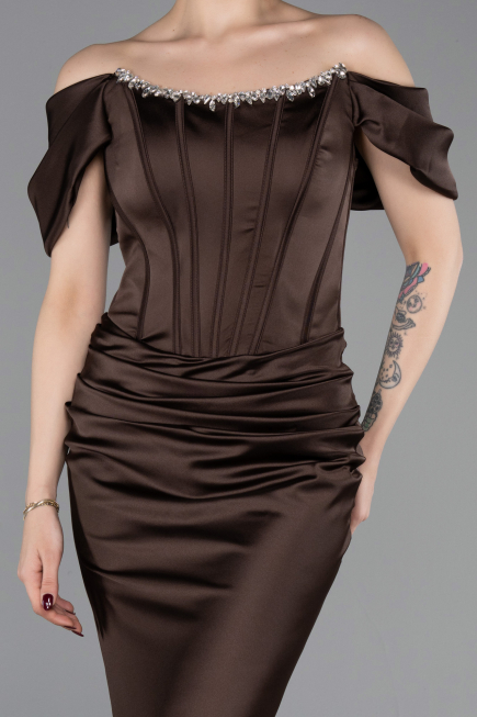 Abendkleid im Meerjungfrau-Stil Lang Satin Braun ABU6090
