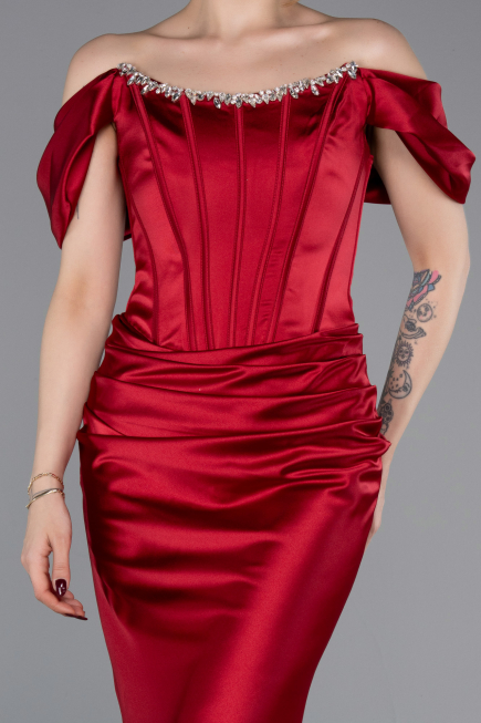 Abendkleid im Meerjungfrau-Stil Lang Satin Rot ABU6090
