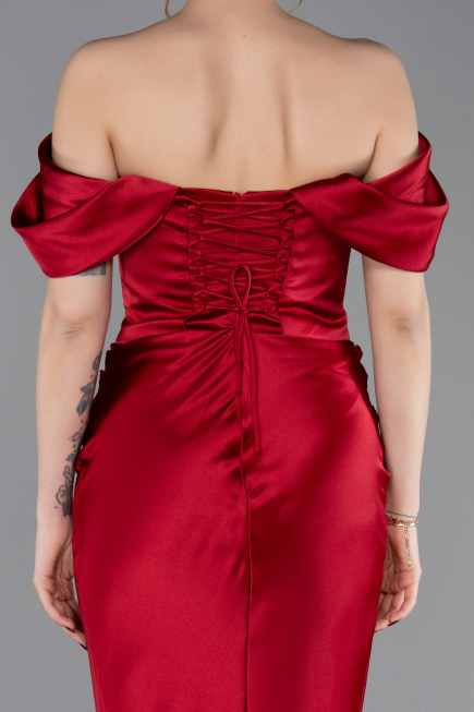 Abendkleid im Meerjungfrau-Stil Lang Satin Rot ABU6090