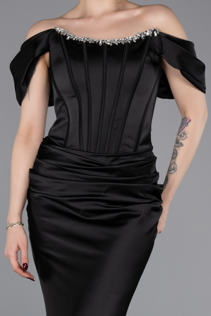 Abendkleid im Meerjungfrau-Stil Lang Satin Schwarz ABU6090
