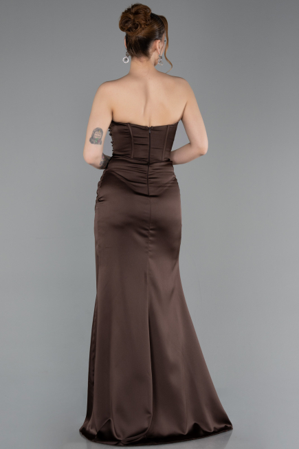 Abschlusskleid Lang Satin Braun ABU6091