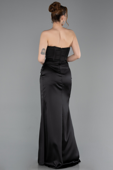 Abschlusskleid Lang Satin Schwarz ABU6091