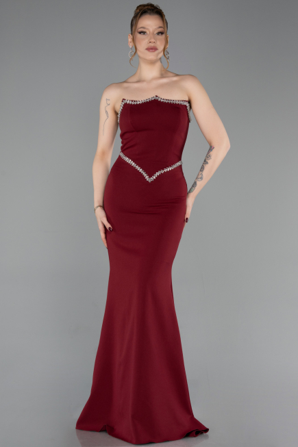 Abendkleid im Meerjungfrau-Stil Lang Weinrot ABU6092