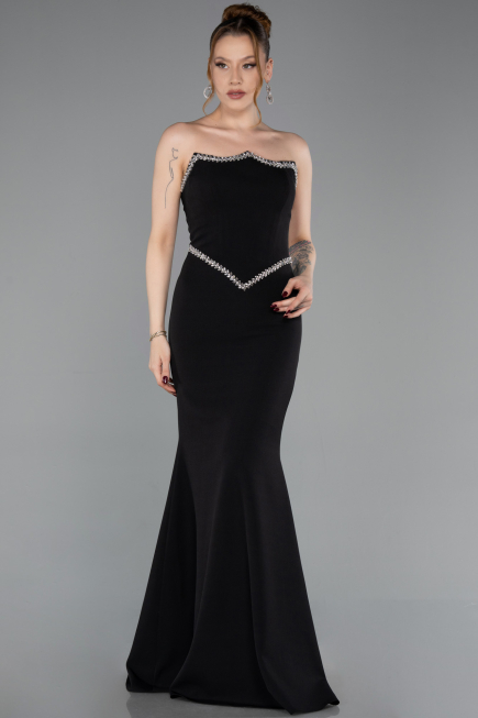 Abendkleid im Meerjungfrau-Stil Lang Schwarz ABU6092