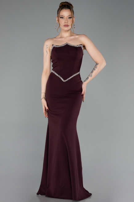 Abendkleid im Meerjungfrau-Stil Lang Kirschrot ABU6092