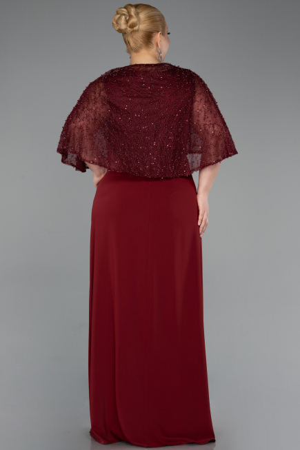 Abendgarderobe in Großen Größen Lang Chiffon Weinrot ABU6063