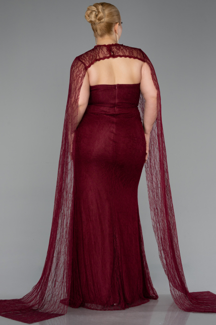 Abendkleid in Übergröße Lang Spitze Weinrot ABU6070