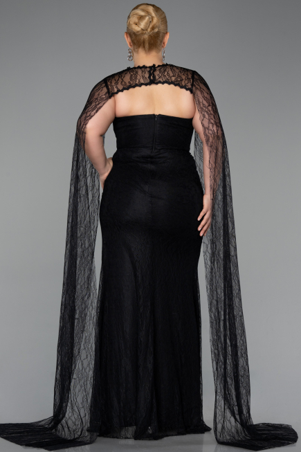 Abendkleid in Übergröße Lang Spitze Schwarz ABU6070