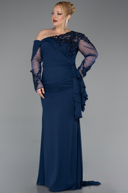 Kleider in Großen Größen Lang Chiffon Marineblau ABU5895